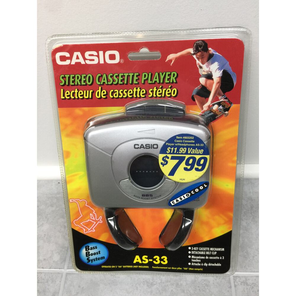 Casio AS-33 Portable Stereo Cassette Player w/ Headphones Bass Boost NEW